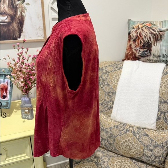 New Directions Mandarin Collar Red Sleeveless Blouse - Picture 4 of 5